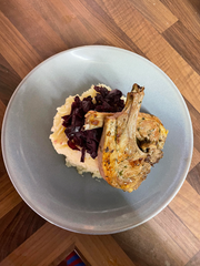 Lamb cutlets with braised red cabbage and mashed potato