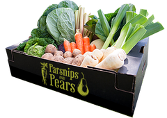 A large vegetable box, filled with fresh, British produce